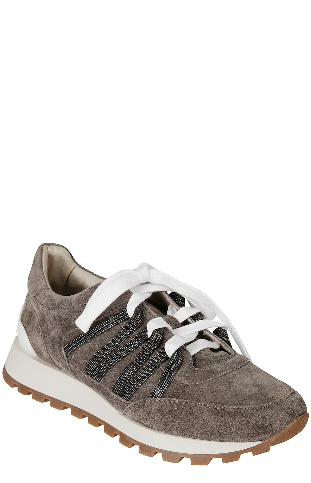 BRUNELLO CUCINELLI brown/taupe suede running shoes w monili stripes
