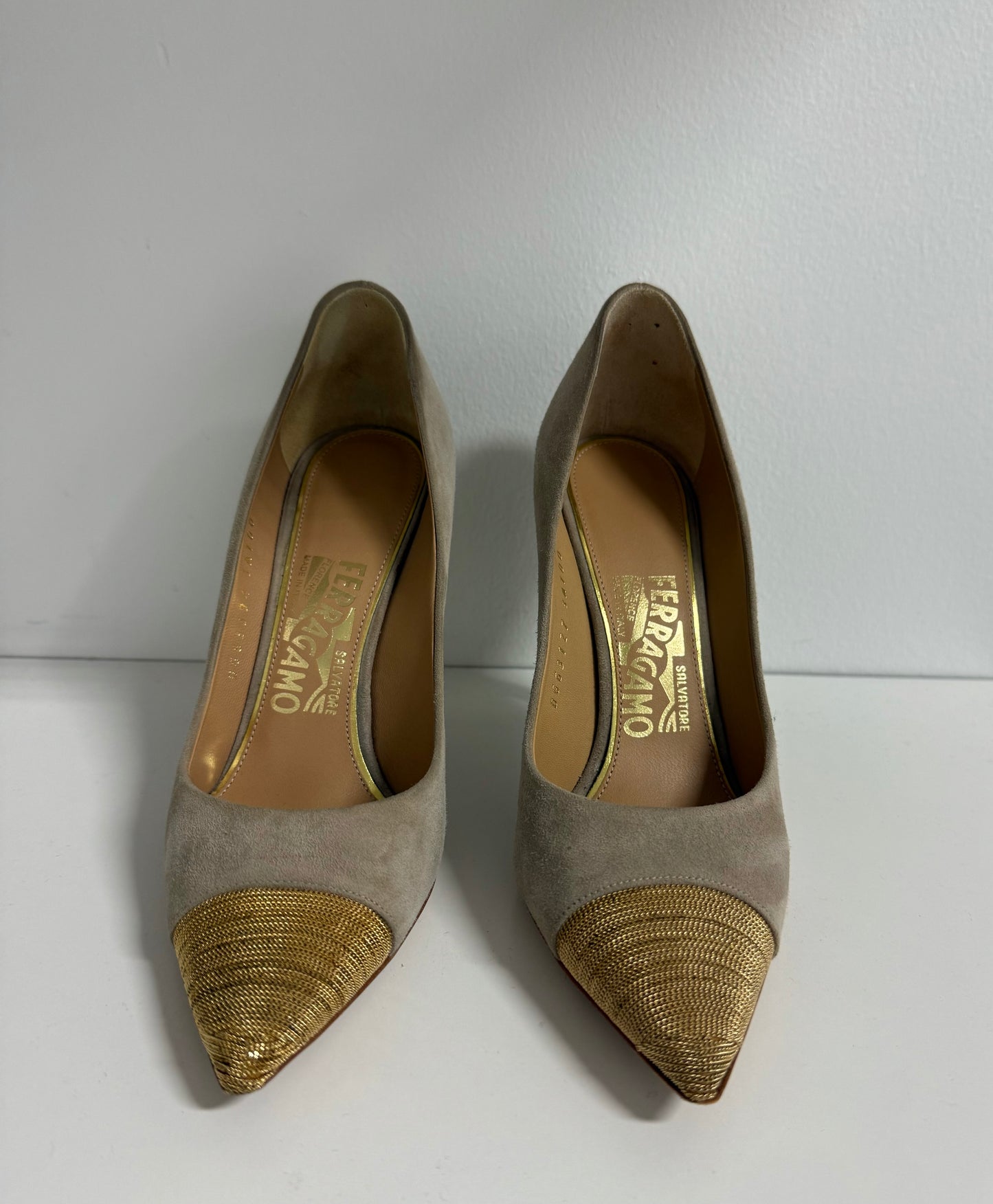 Ferragamo - Suede & METALIC Pumps