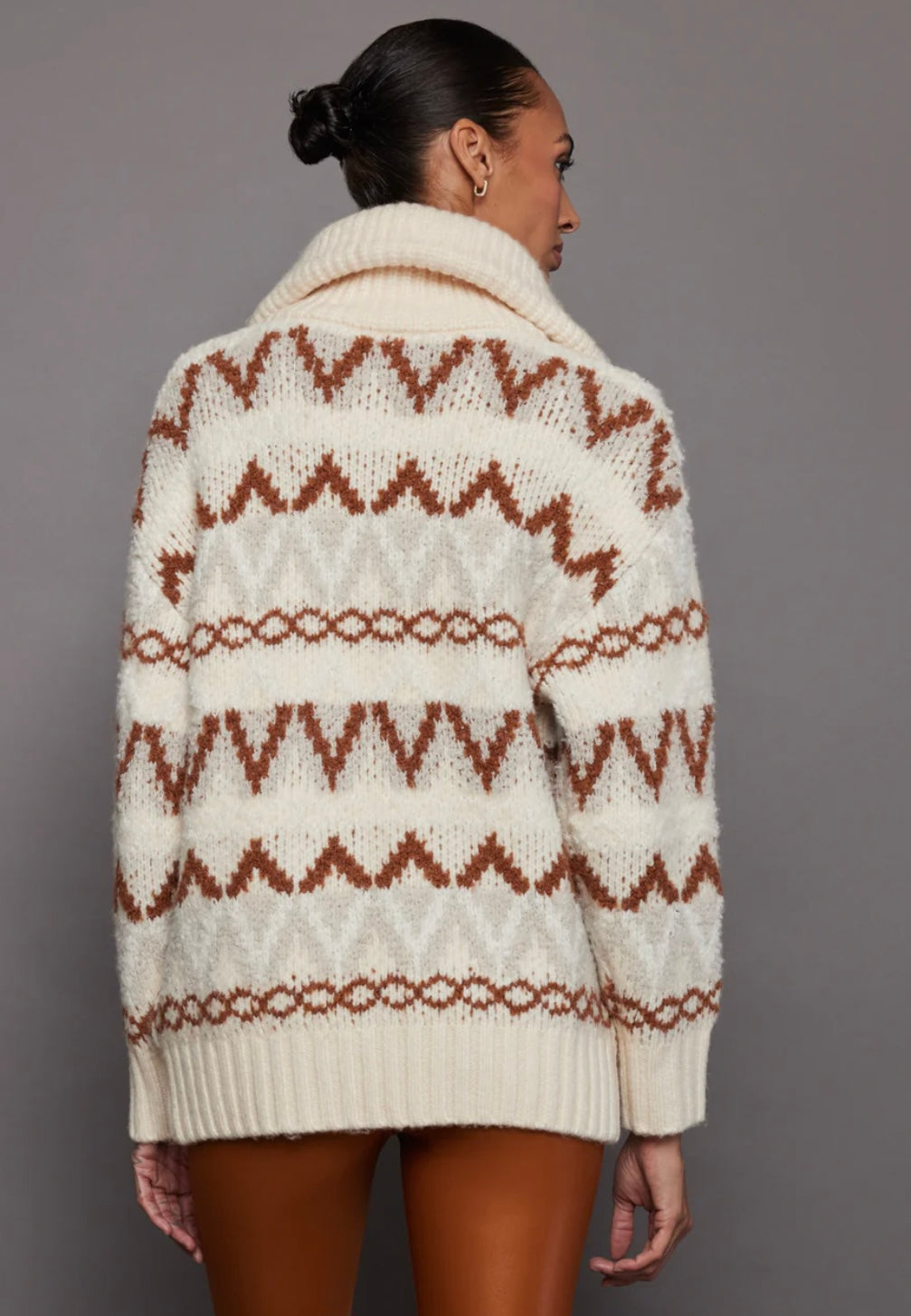 VARLEY Brooke Fairisle Cardigan Sweater In Whitecap Mountain Fairisle
