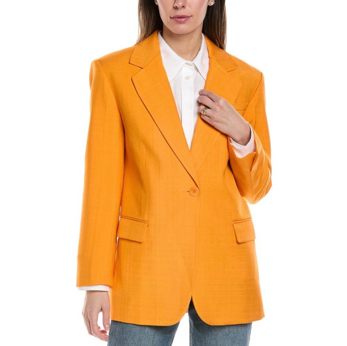 SANDRO MIX IT Textured Single Button Orange Blazer Jacket
