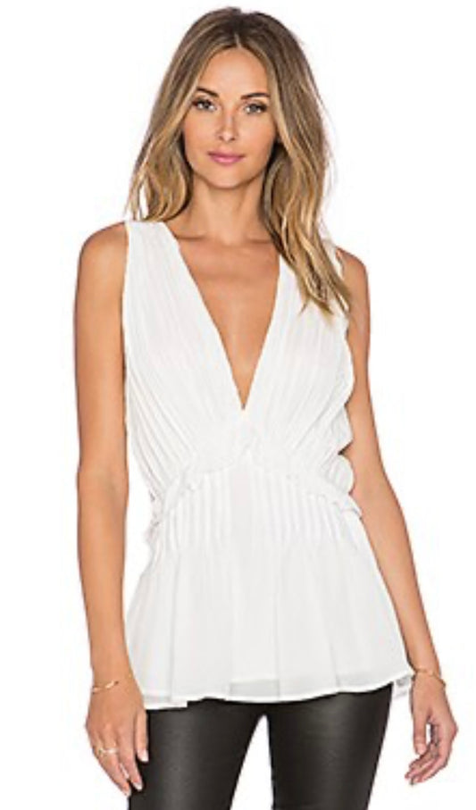 ANINE BING cream ruffled sleeveless top