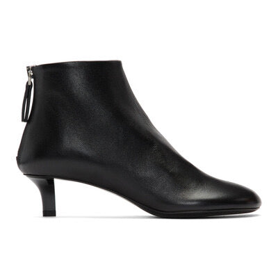 JIL SANDER leather round toe kitten heel booties