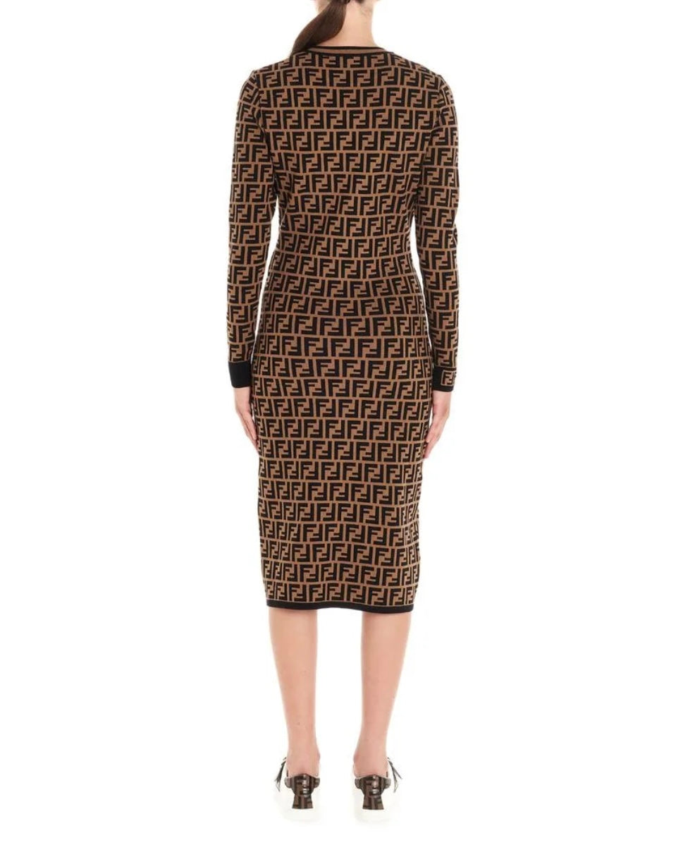 FENDI - ZUCCA Logo Print Longsleeve Dress