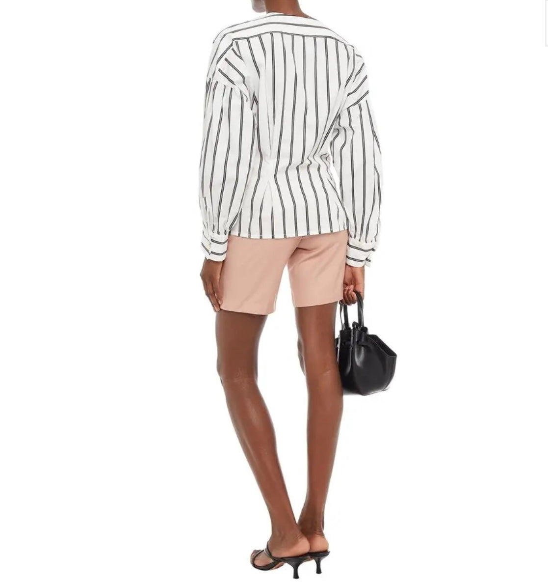 SANDRO 
Naelle Snap-Detailed Striped Cotton-Poplin Shirt - White