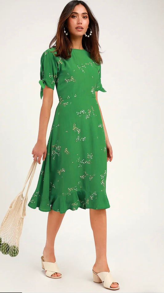 Faithfull the Brand - Emilia Green Floral Print Midi Dress