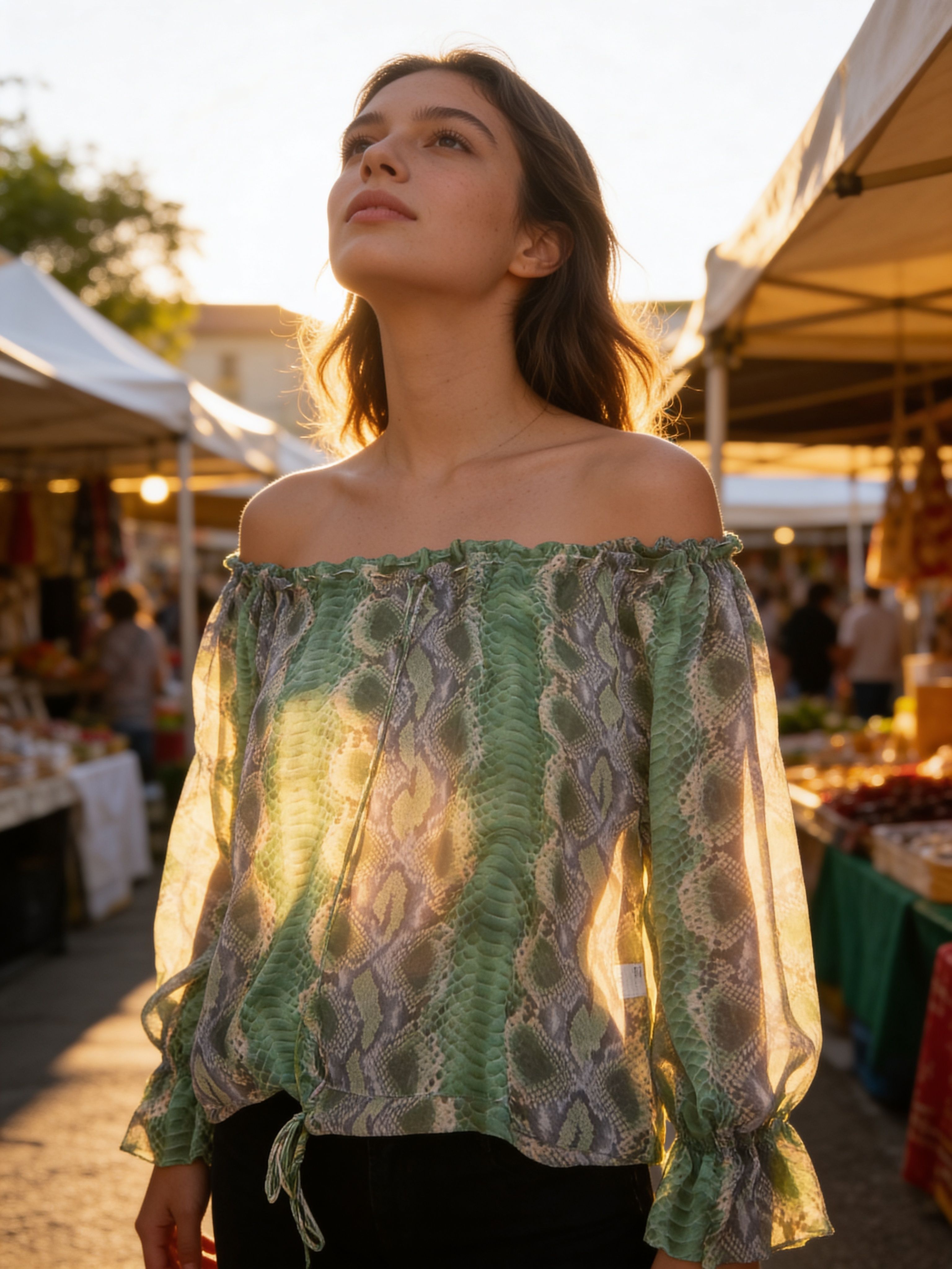 Ermanno Scervino Green Snake Print Chiffon Blouse and scarf Set