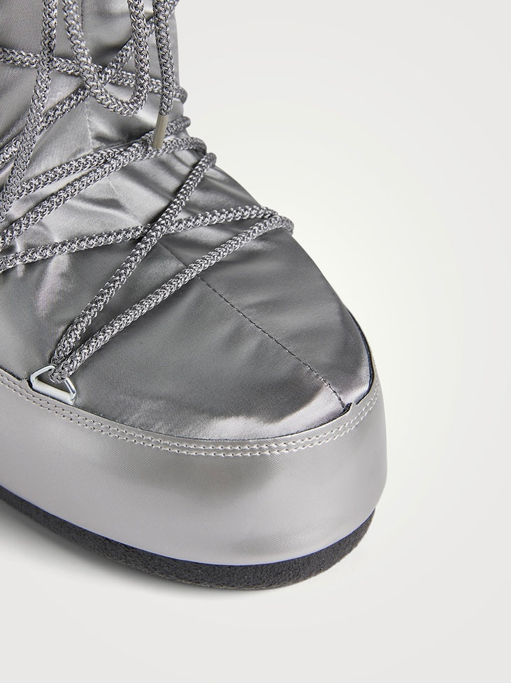 MOON BOOT- ICON GLANCE SILVER SATIN BOOTS
