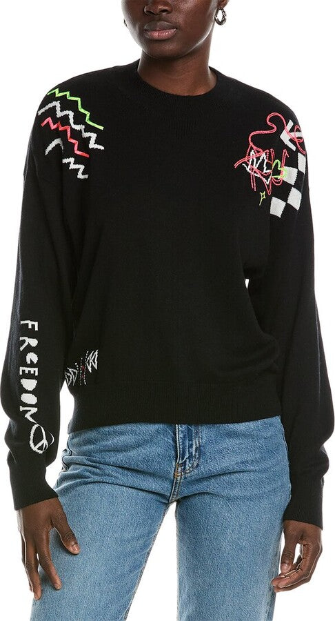 WISPR black sweater with neon green/pink design