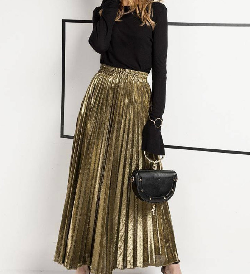 & - Gold Metallic Maxi Skirt