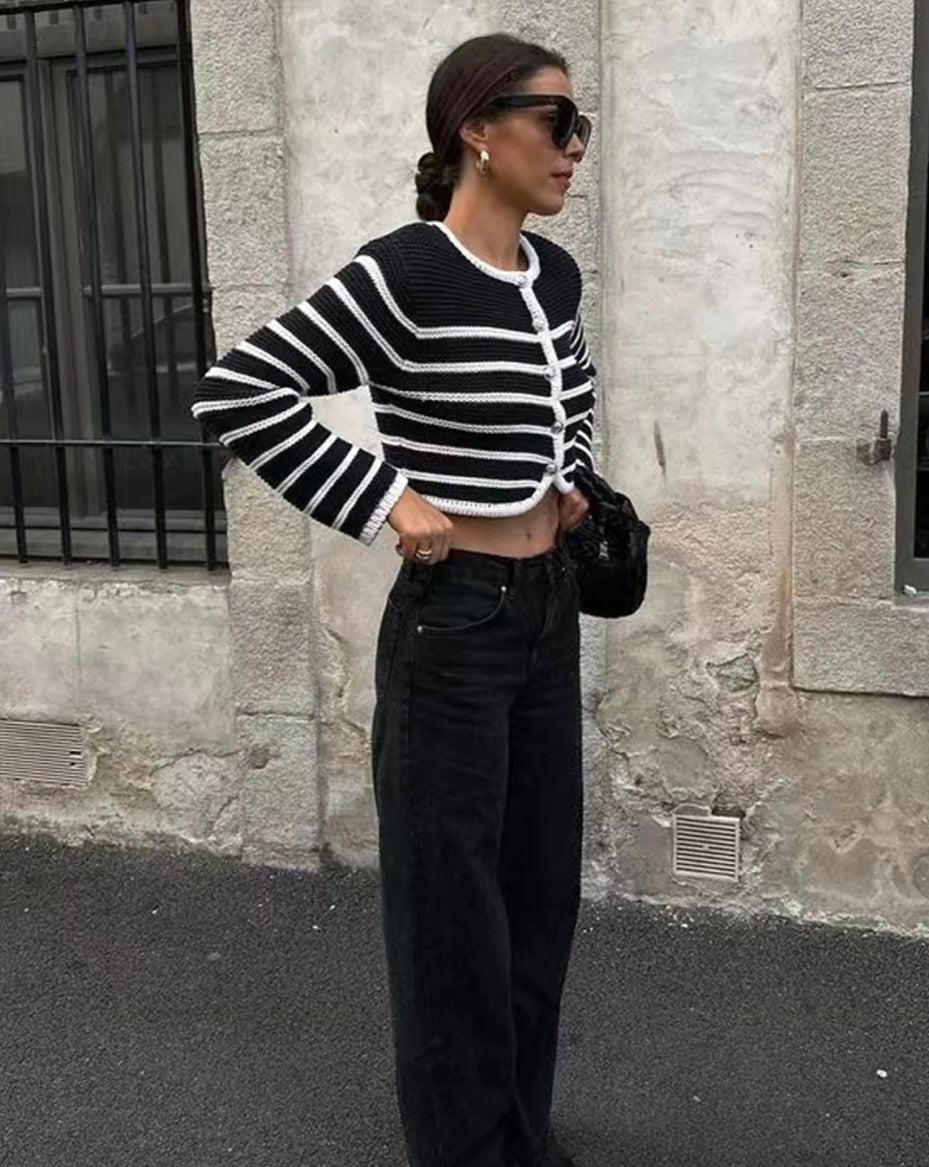 COMMENSE Old Money Aesthetics Stripe Cardigan