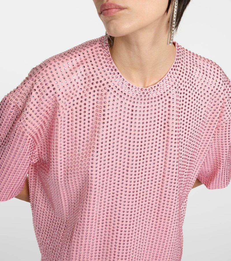 AREA pink rhinestone tshirt mini dress, open back
