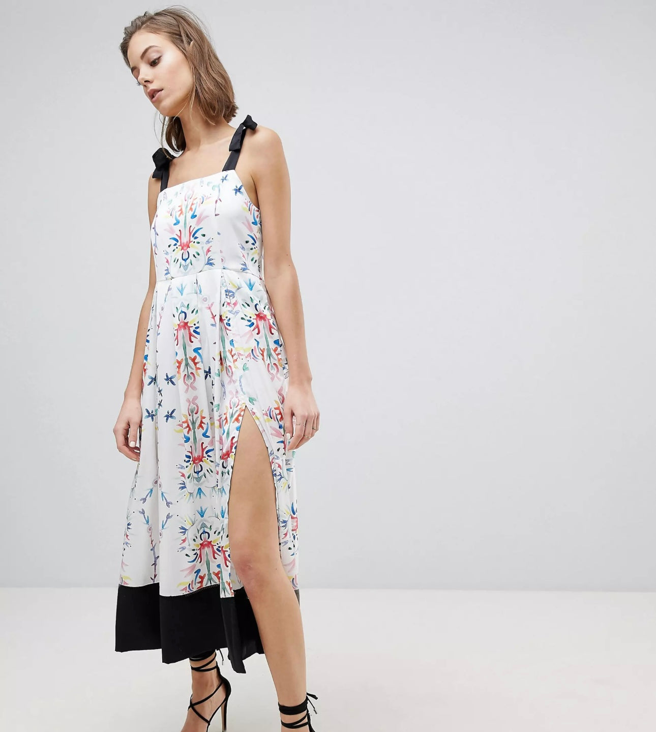 Sabina Musayev Abstract Floral Slit Midi Dress