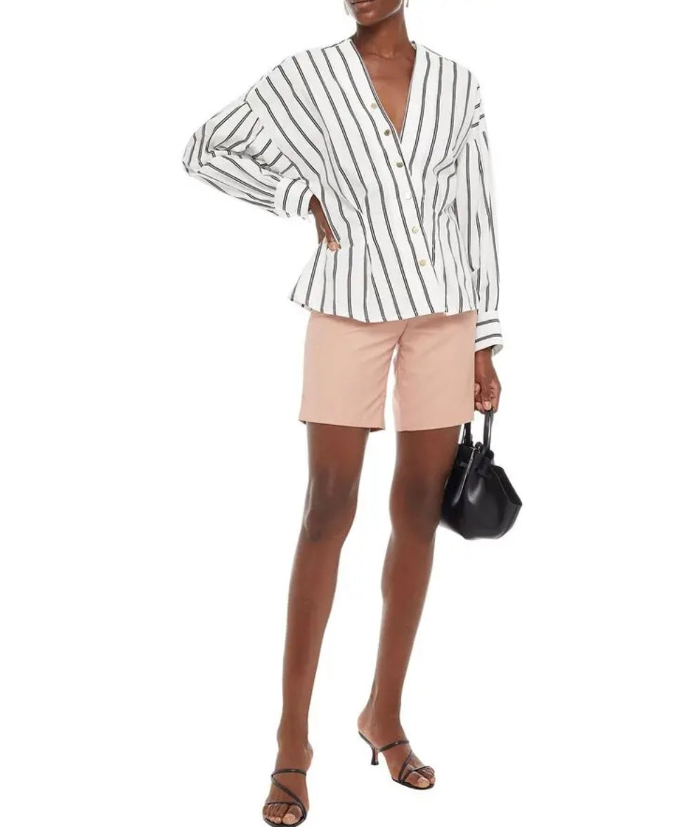 SANDRO 
Naelle Snap-Detailed Striped Cotton-Poplin Shirt - White