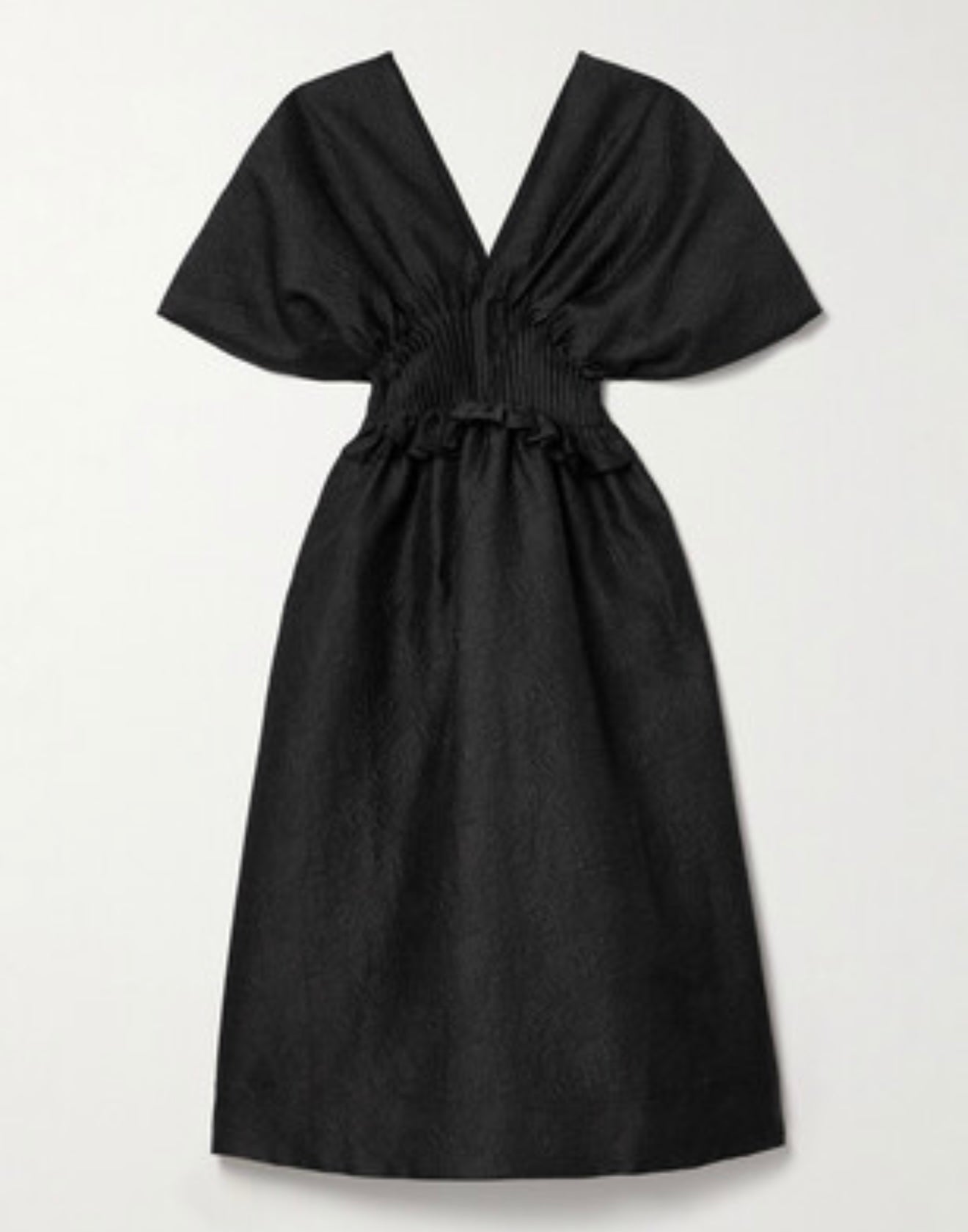 SEA NEW YORK black dress, floral stitching, large tshrirt sleeves, synched waistng