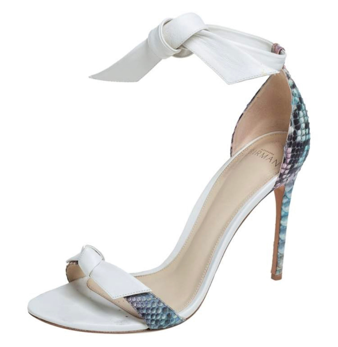 Alexandre Birman White/Multicolor Python and Leather Clarita Ankle Tie Sandals