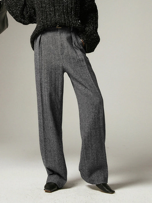 COMMENSE grey herringbone trousers