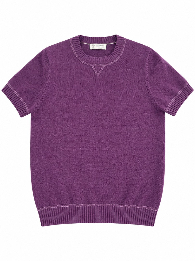 BRUNELLO CUCINELLI burgundy/purple linen cotton blend knit tshirt