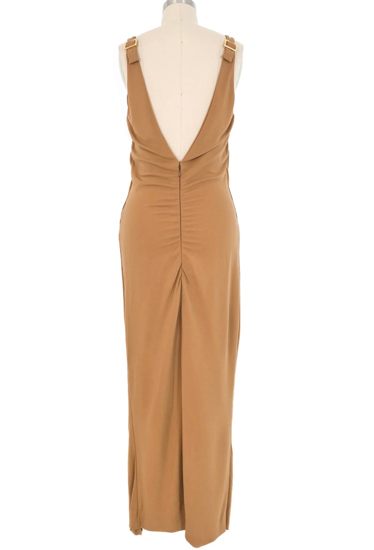 DOLCE & GABBANA TAN DEEP V MAXI DRESS