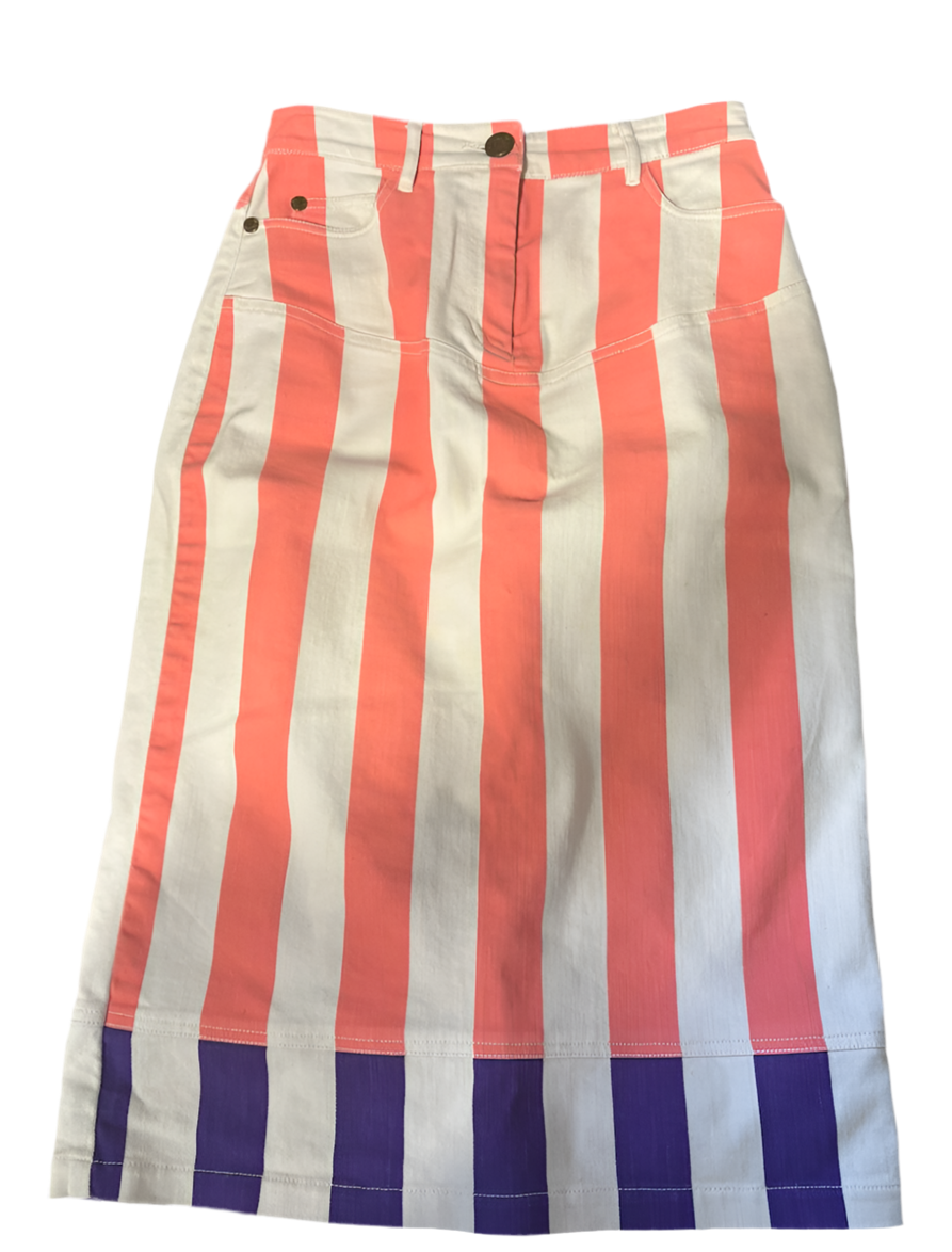 HOUSE OF HOLLAND orange/purple stripe midi jean skirt