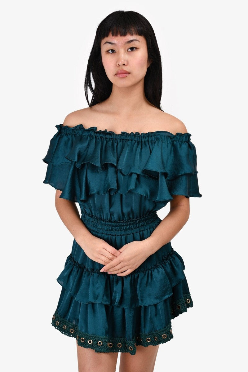 MISA green tiered mini dress