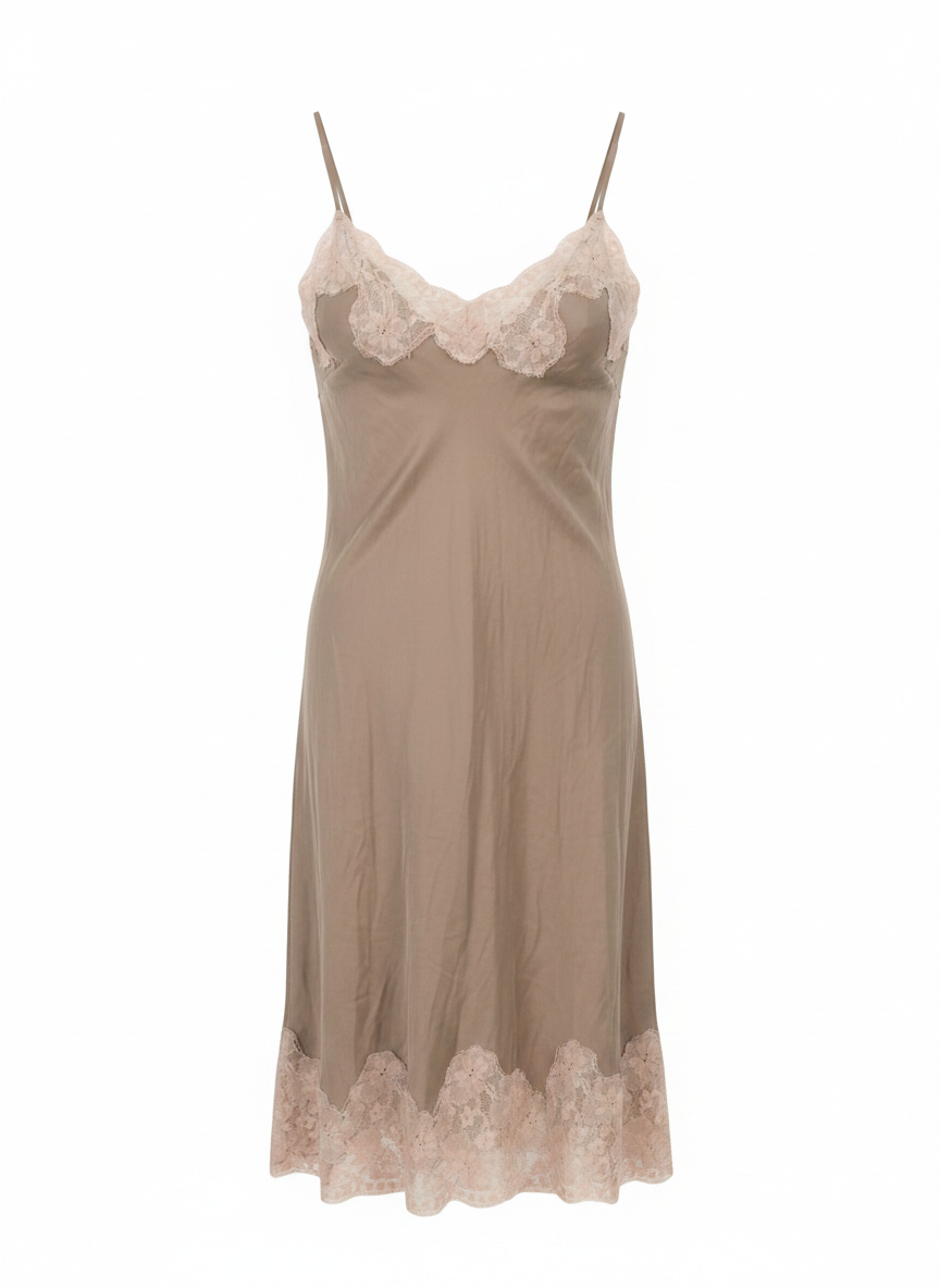GOLD HAWK taupe with lace slip dress