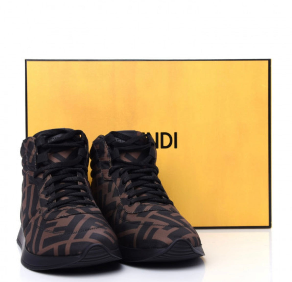 FENDI 
Nylon FF Reloaded High Top Sneakers 35 Tobacco Black