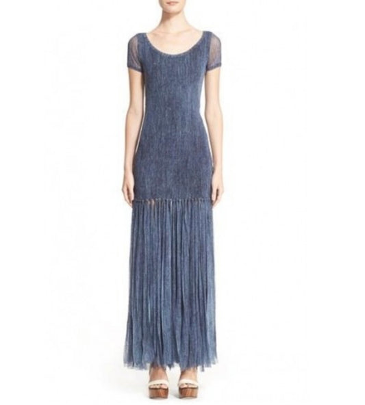 FUZZI - cap sleeve dress with fringe bottom