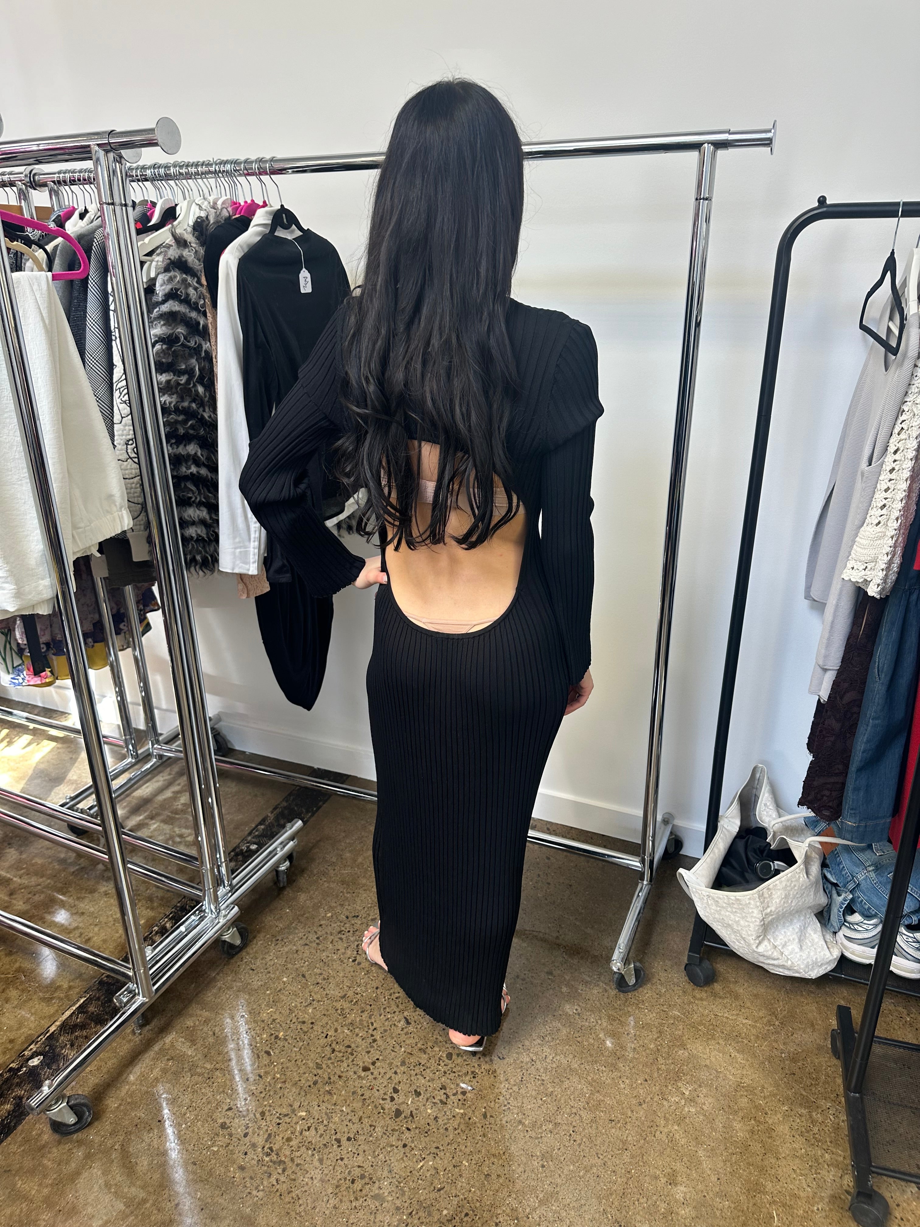 SIR. - Black LS Ribbed Dress