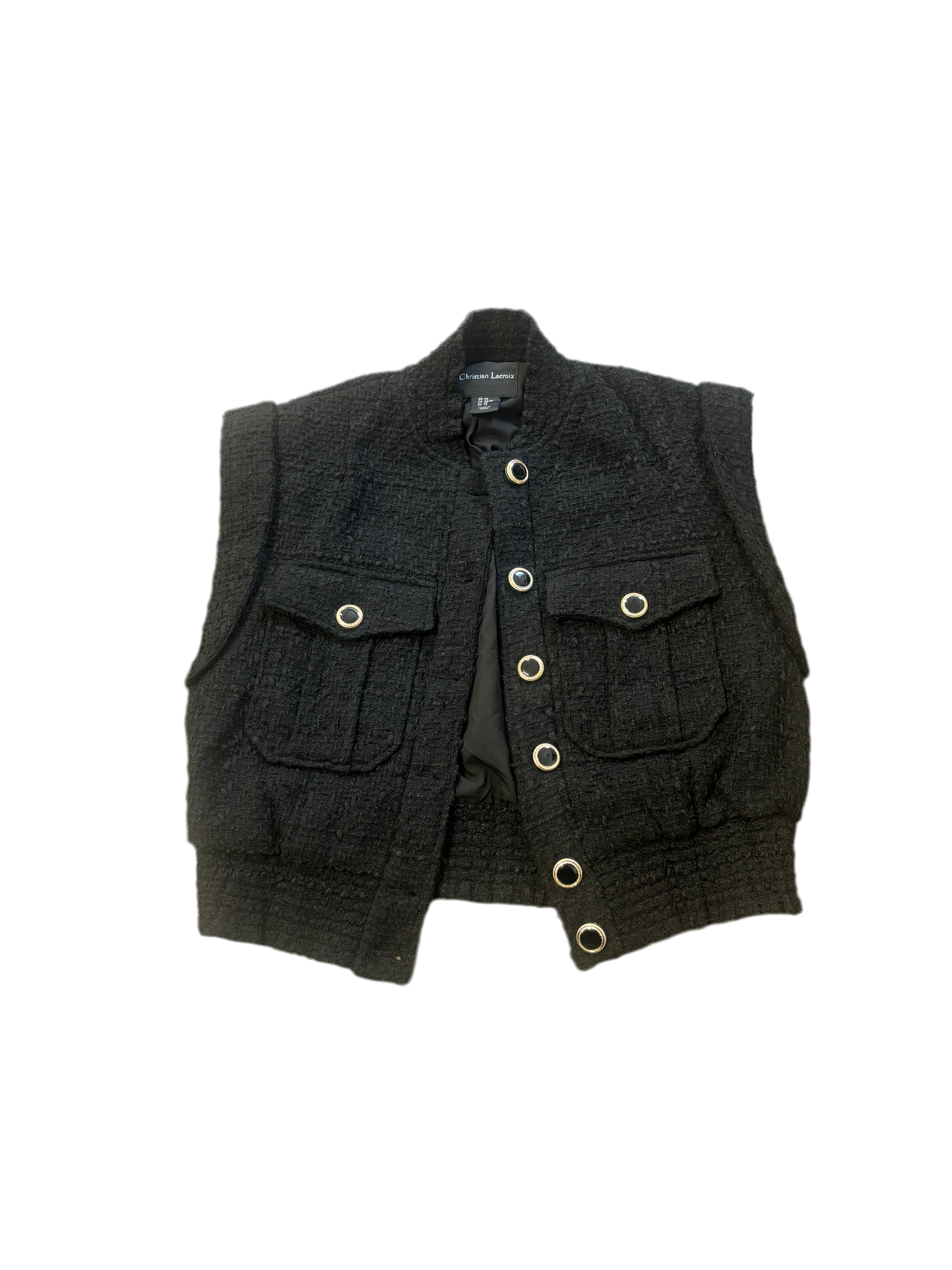 CHRISTIAN LACROIX tweed vest with gold/black buttons