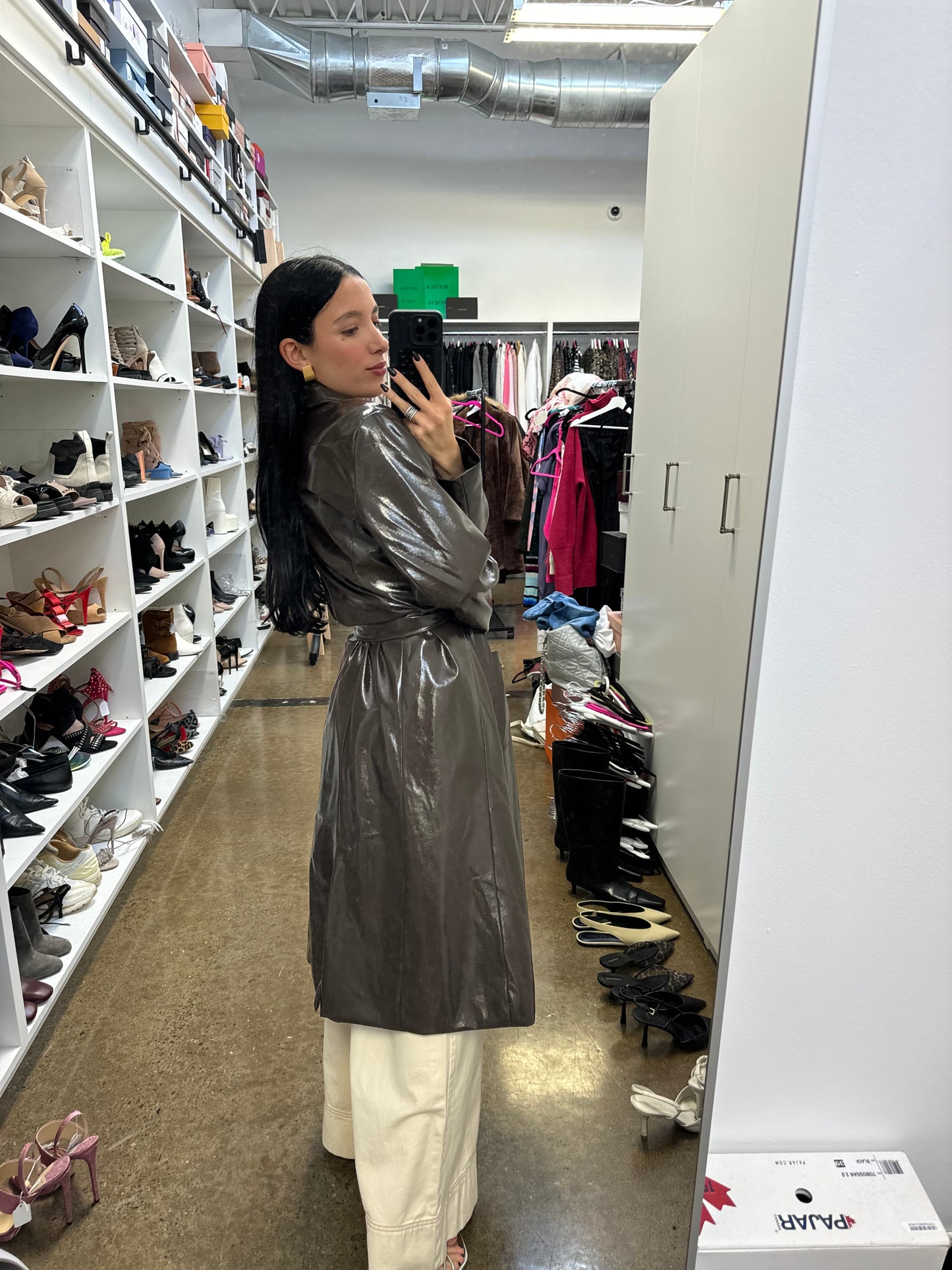 H&M - Brown faux patent leather trench