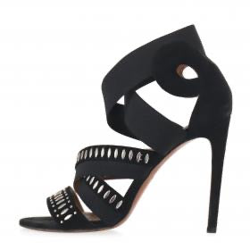 ALAIA studded suede cross strap heeled sandals