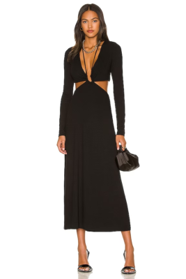 AFRM NWT long sleeve black cut out dress with tie