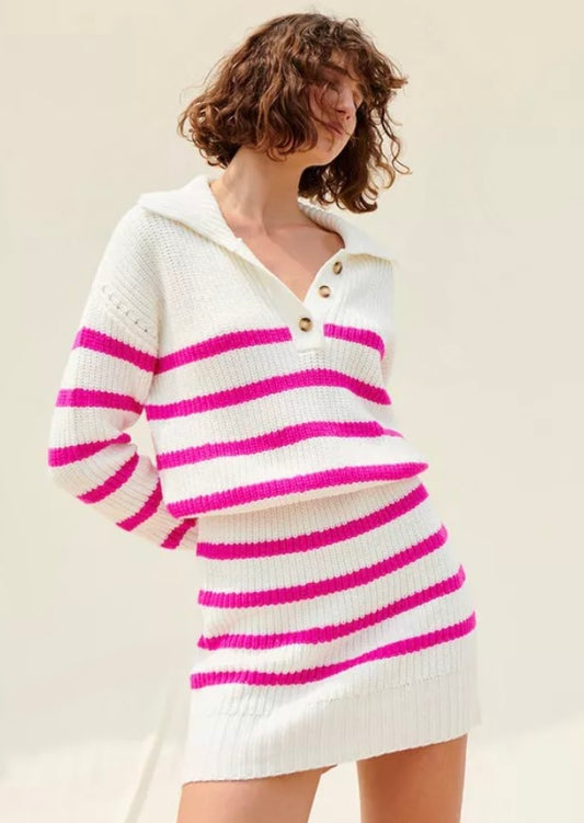 SAYLOR - Brynda Stripe Knits Mini Dress in pink & white