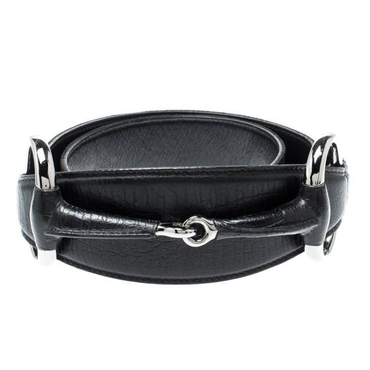GUCCI Black GG Canvas and Leather Horsebit Waist Belt