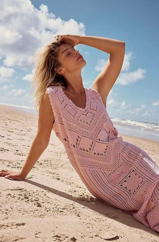 FREE PEOPLE BEACH - SANTORINI FAUXCHET CROCHET PINK