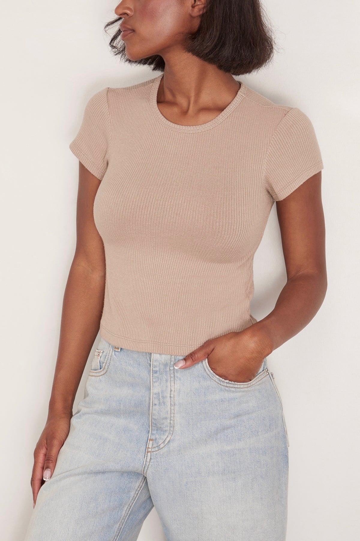 SABLYN grey/beige ribbed stretchy tshirt