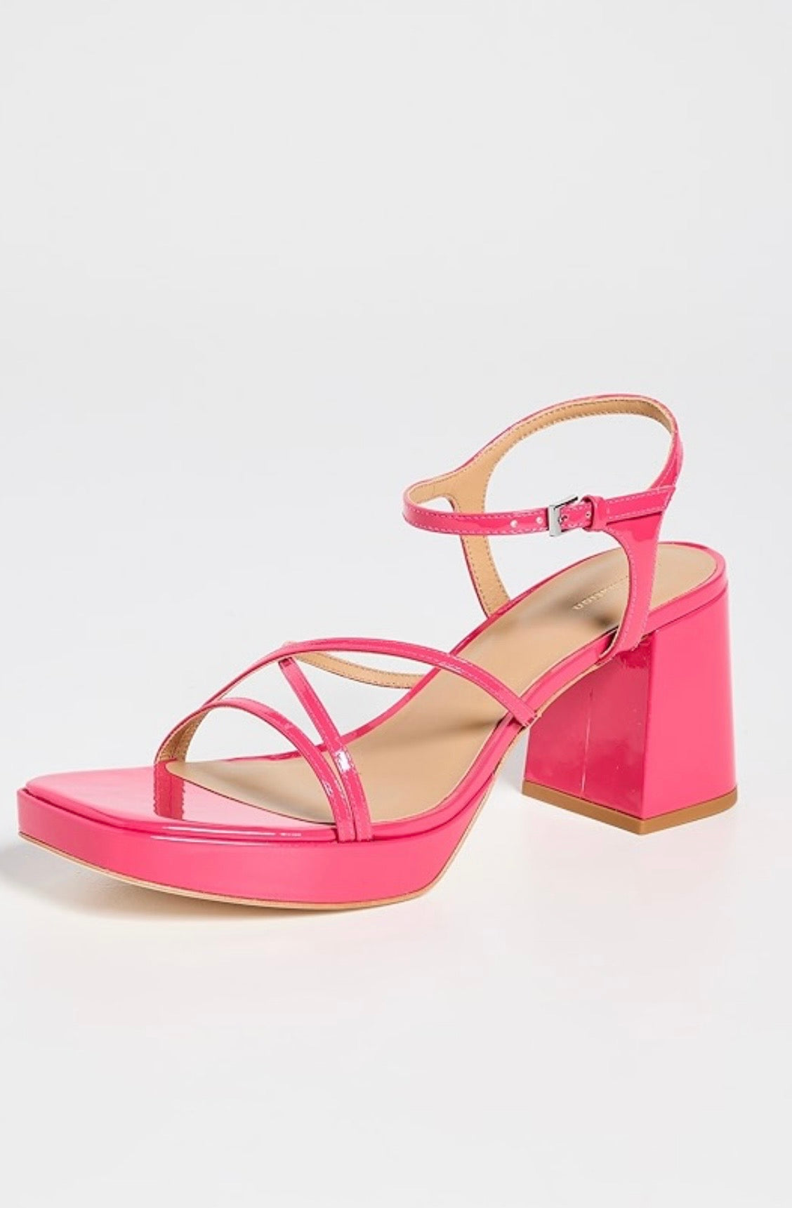Reformation- Hot Pink Patent Leather Strappy Sandals