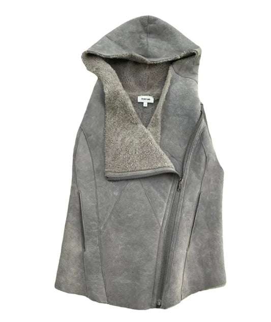 Helmut Lang- Grey Shearling Hooded Vest