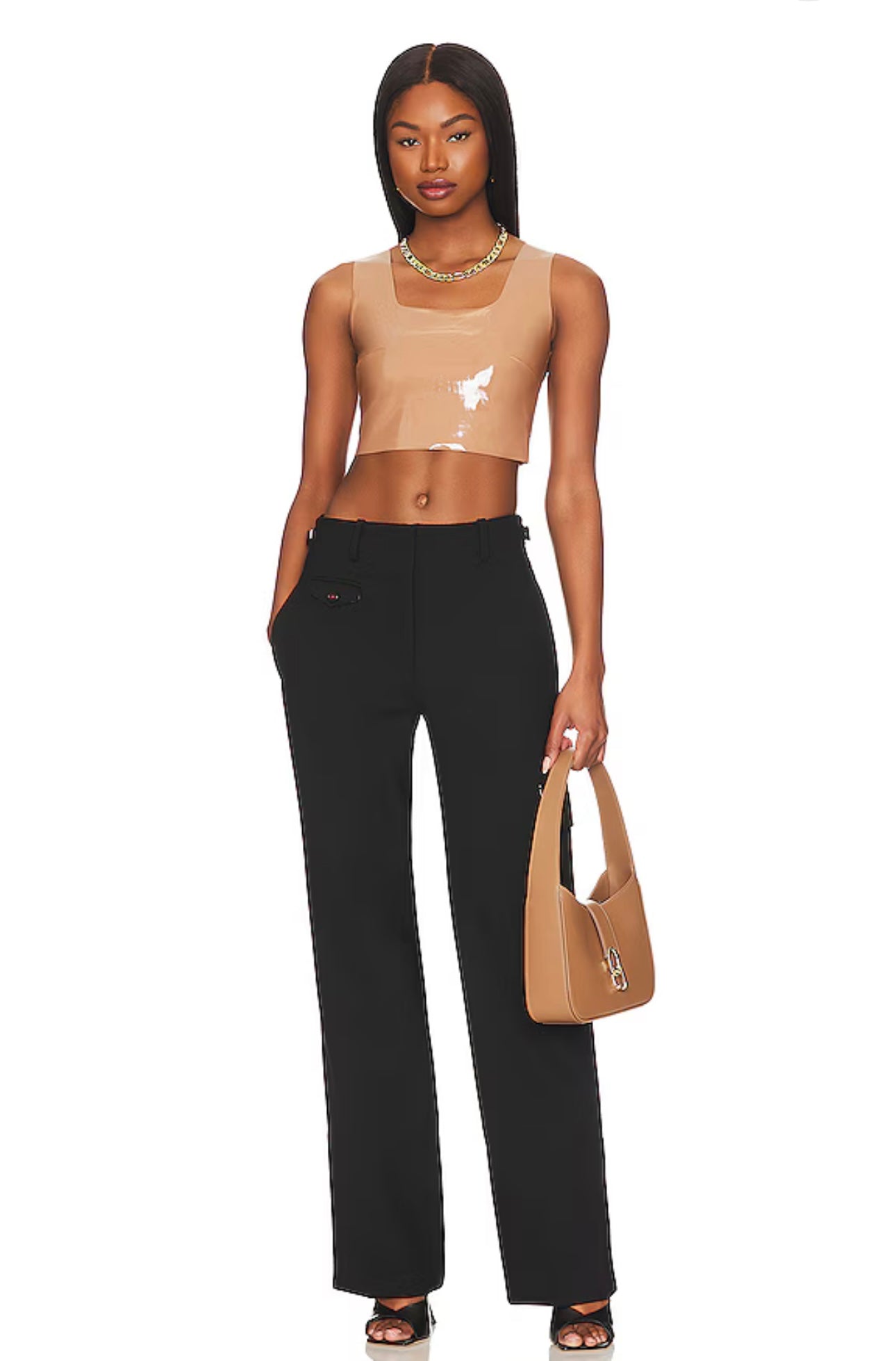 Commando - Faux Patent Leather Crop Top in Cocoa