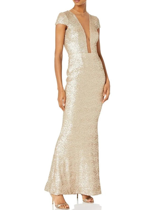 DRESS THE POPULATION gold sequin gown