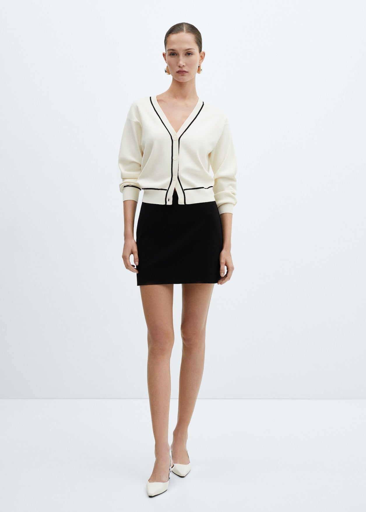 MANGO ivory/black stripe cardigan