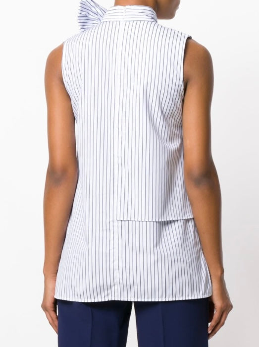 Victoria Beckham - White Vertical Striped Sleeveless Button Down Shirt