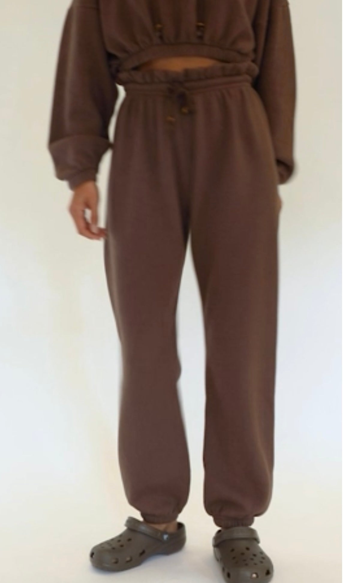 DONNI.
Women's Brown Vintage Fleece Cropped Hoodie & Sweatpants