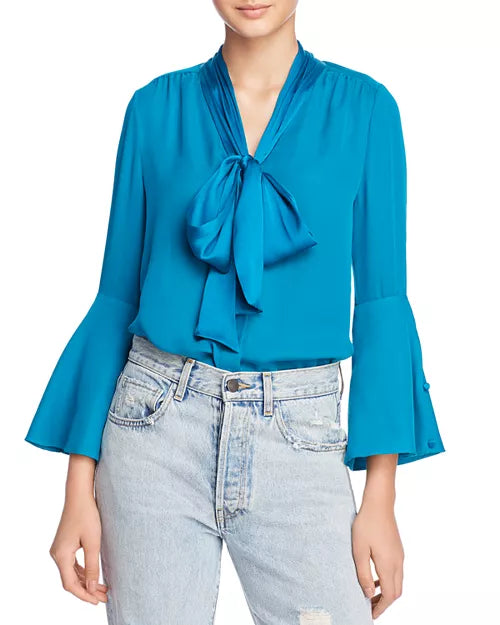 ALICE + OLIVIA satin blouse with neck tie