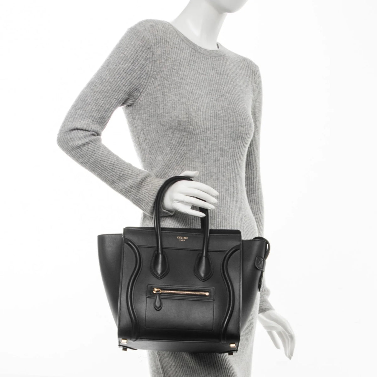 CELINE  black leather luggage tote bag - small size, with dust bag