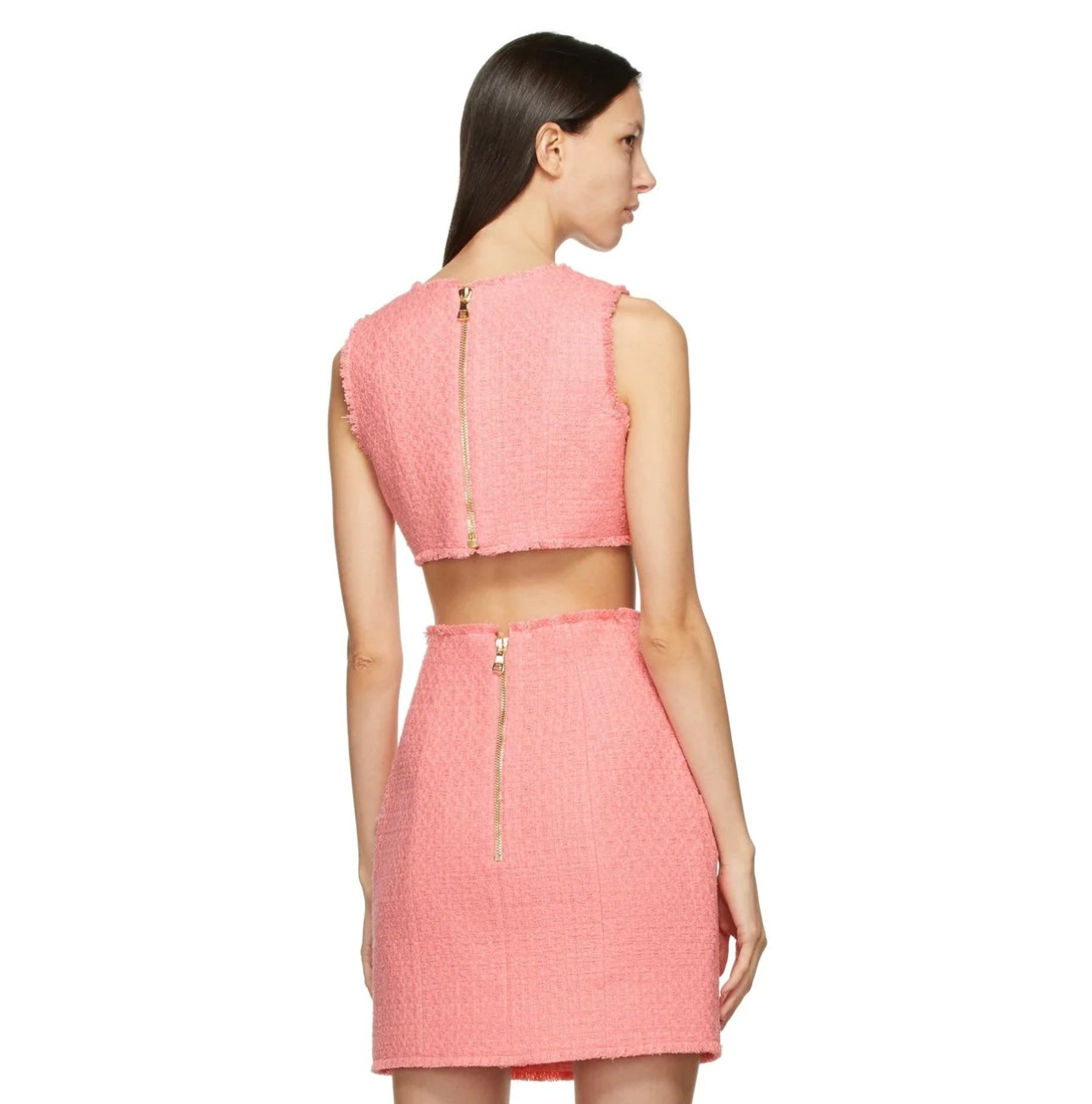 BALMAIN - PINK TWEED CROPPED TANK TOP