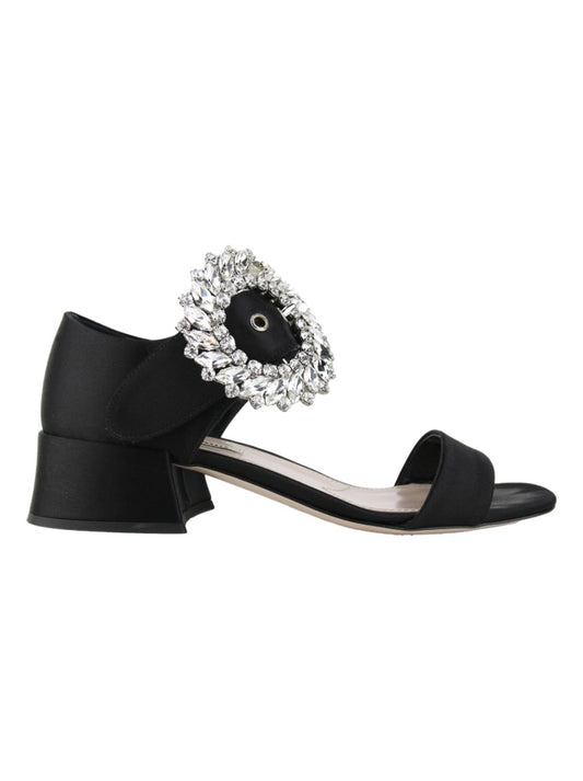 MIU MIU black satin and crystal sandal