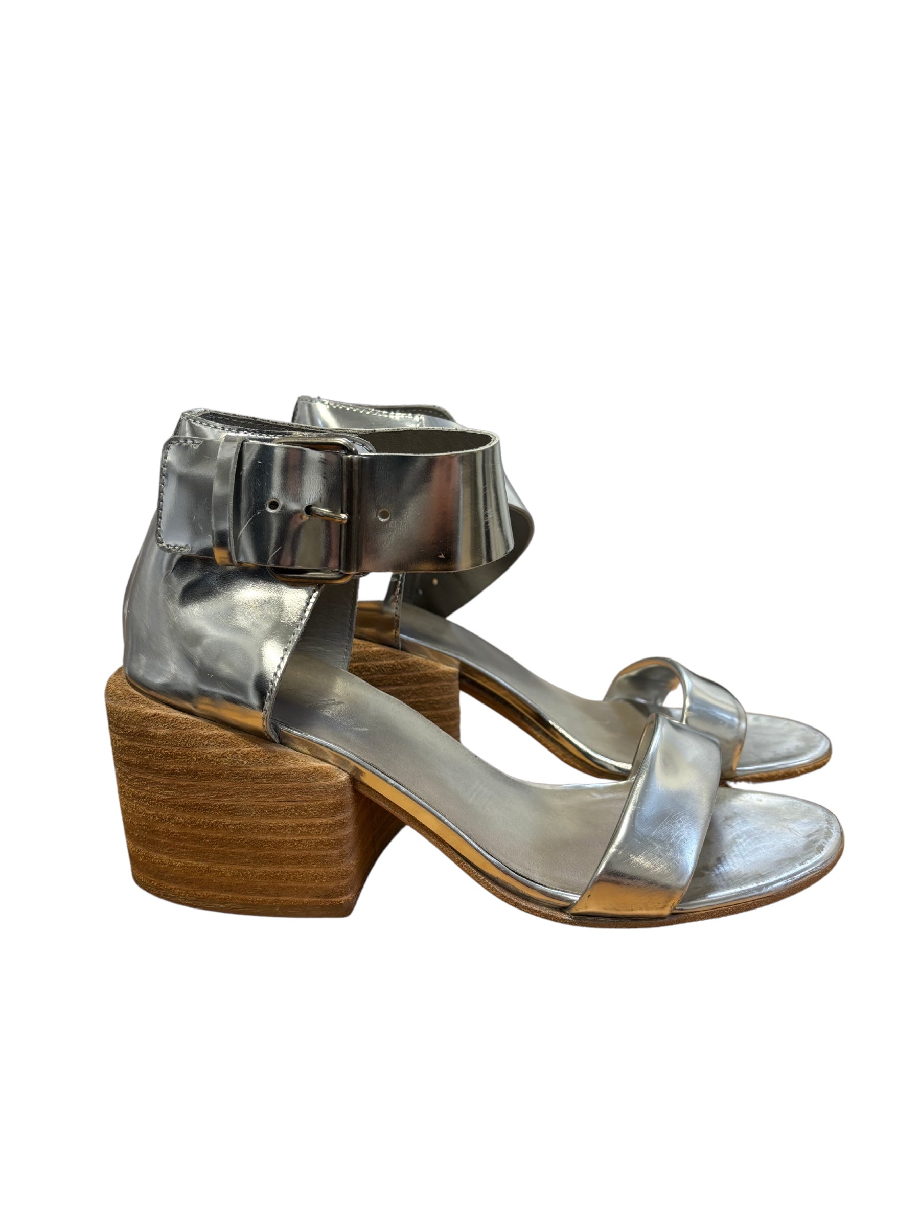 MARSELL -  silver block heel sandals, wood heel