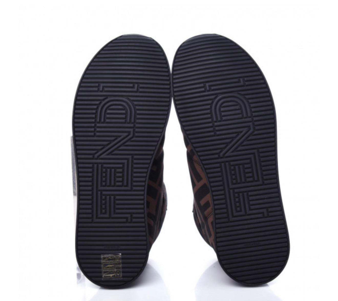 FENDI 
Nylon FF Reloaded High Top Sneakers 35 Tobacco Black