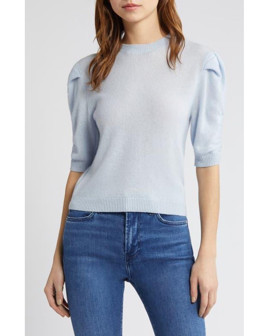 FRAME blue cashmere wool blend cropped sweater